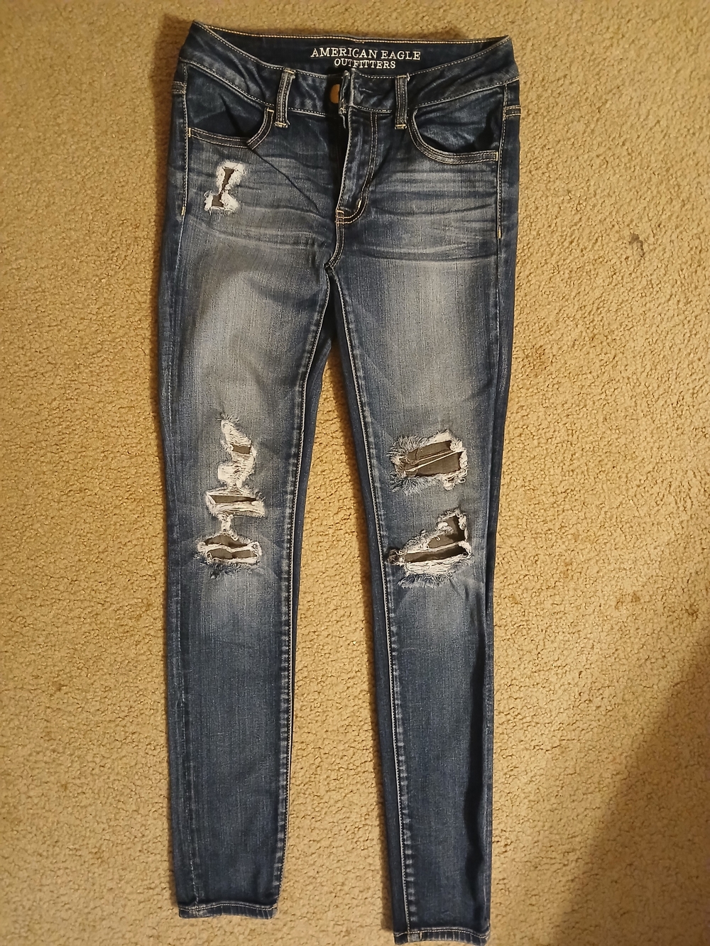 American Eagle Outfitters Women's Distressed Skinny Jeans - Dark Blue